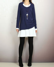 Load image into Gallery viewer, Boho tunic tops, Cotton tunic dress set, V-neck cotton dress, long sleeve tops, cotton t-shirts, 2 pieces dress, mini dress(Q2129)