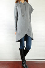 Load image into Gallery viewer, Women's asymmetrical hoodie/ thick cotton fleece top/plus size jacket/oversized tunic dress/black tunic top/casual customized hoodie(Y3120) - lijingshop
