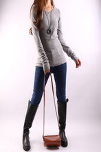 Load image into Gallery viewer, Gray t-shirt, V-neck top, bottoming Cotton t-Shirt, Women's Long Long Sleeves top, form fitting top(Y1117) - lijingshop