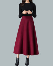 Load image into Gallery viewer, Wool skirt, midi skirt, Winter skirt, dark gray skirt, long skirt, vintage skirt, high waist skirt, flare skirt Q0026