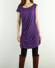 Load image into Gallery viewer, Women's modal cotton t-shirt/asymmetrical top/short sleeve top/casual tunic top/loose t-shirt/summer top/customized t-shirt(Y1940)