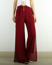 Load image into Gallery viewer, Women's elastic waist pants, chiffon pants,straight leg trousers, high waist trousers, layered flowy pants, black wine red pants(K1711)