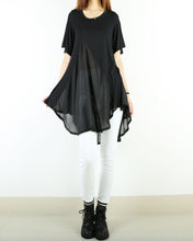 Load image into Gallery viewer, Short sleeve Modal Top/Modal and Chiffon Tunic Dress/Chiffon Tunic for Women/Tunic Tops for Leggings/chiffon dress/modal t-shirt/long sleeve t-shirt(Y1819)