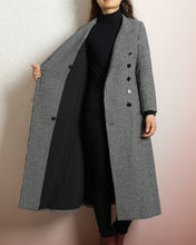 Load image into Gallery viewer, Plaid coat, Long wool coat, coat dress, gray warm coat, winter coat, flare coat, buttoned jacket, wool overcoat (Y2180)