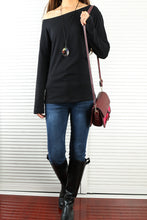 Load image into Gallery viewer, Women's long sleeve shirt/off shoulder top/Cotton t-shirt/casual top/customized t-shirt/long sleeve tops(Y1009) - lijingshop