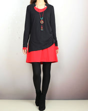 Load image into Gallery viewer, Cotton tunic dress set, boho tunic tops, V-neck cotton dress, long sleeve tops, cotton t-shirts, 2 pieces dress, mini dress(Q2129)