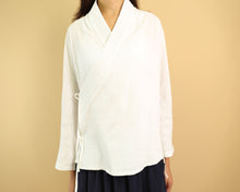 Load image into Gallery viewer, Linen top, long sleeve shirt, white Chinese style top, antiquity tops, linen blouse, t-shirt with ties(Y1063)