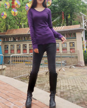 Load image into Gallery viewer, Bottoming Cotton t-Shirt, Women's Long Long Sleeves top, Black shirt, v-neck top, form fitting top(Y1117) - lijingshop