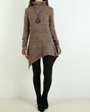 Load image into Gallery viewer, pullover sweater dress/Asymmetrical knit sweater/cowl neck sweater/oversized knit top/customized tunic dress/plus size sweatshirt/casual jumper (Y1853)