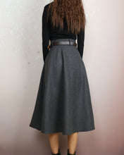 Load image into Gallery viewer, Winter skirt, Wool skirt with belt, custom made skirt, midi skirt, black skirt (Q2143)