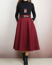 Load image into Gallery viewer, Winter skirt, Wool skirt with belt, custom made skirt, midi skirt, black skirt (Q2143)