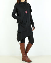 Load image into Gallery viewer, Thumb hole Sleeves tunic dress/Cotton dress/High Neck Dress/Womens Tunic Dress/Cotton Asymmetric T-shirt/Long Sleeve Tunic Top/Oversized Shirt/Casual T-shirt Customized(Y1535)