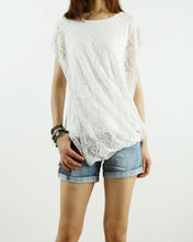 Load image into Gallery viewer, Womens short sleeve hoodie Top, lace modal t-shirt, customized T-shirt, asymmetry clothing, Boho t-shirt, Sleeveless top(Y3118S)