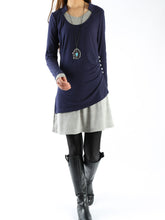 Load image into Gallery viewer, Women's Dress Set/V-neck cotton dress/Boho Cotton Layered Tunic Dress Set/long sleeve top(Q1702) - lijingshop