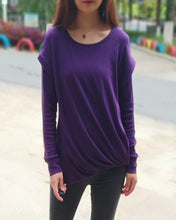 Load image into Gallery viewer, Womens Cotton Hoodie/long sleeve T-shirt/Oversized Plus size Sweatshirt/Customized T-shirt/Asymmetry clothing/Boho t-shirt/Long Sleeve Shirt(Y3118) - lijingshop