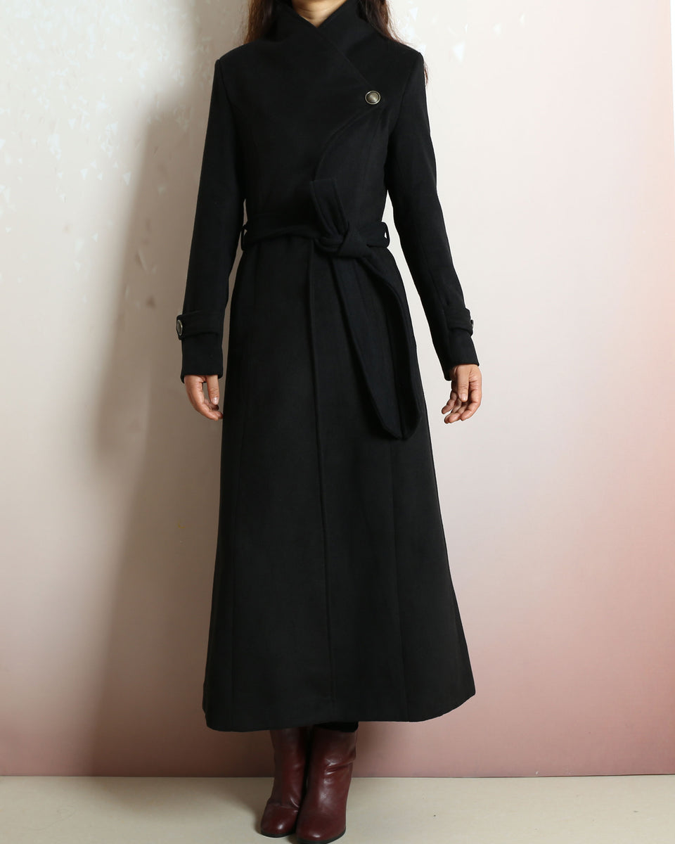 Winter coat, Long wool coat, black coat dress, flare coat, buttoned ja – lijingshop