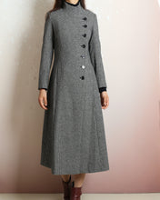 Load image into Gallery viewer, Plaid coat, Long wool coat, coat dress, gray warm coat, winter coat, flare coat, buttoned jacket, wool overcoat (Y2180)