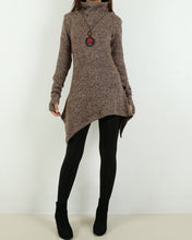 Load image into Gallery viewer, Asymmetrical knit sweater/women pullover sweater dress/cowl neck sweater/oversized knit top/customized tunic dress/plus size sweatshirt/casual jumper (Y1853)