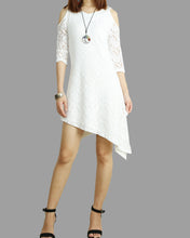 Load image into Gallery viewer, Women's lace and modal dress, 3/4 sleeve asymmetrical cotton dress, plus size oversized customized tunic dress, black dress, summer dress(Y1908)