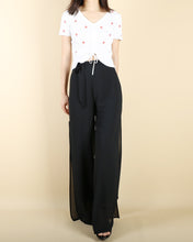 Load image into Gallery viewer, Women's chiffon pants, elastic waist pants, straight leg trousers, high waist trousers, layered flowy pants, black wine red pants(K1711)