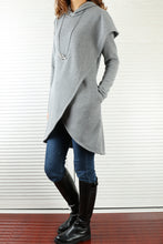 Load image into Gallery viewer, Women's asymmetrical thick cotton fleece hoodie/plus size jacket/oversized tunic dress/black tunic top/casual customized hoodie(Y3120) - lijingshop