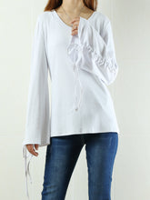 Load image into Gallery viewer, Women's bell sleeve bottoming top/cotton t-shirt/plus size oversized casual customized top(Y1830) - lijingshop