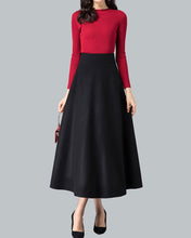 Load image into Gallery viewer, High waist skirt, Flare skirt, Winter skirt, Midi skirt, Wool skirt, dark gray skirt, long skirt, vintage skirt Q0026