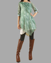 Load image into Gallery viewer, Silk dress, peacock feather printed dress, half sleeve tunic dress, modal cotton dress, summer dress, tunic top for leggings(Q1050)