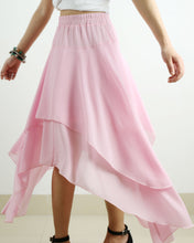 Load image into Gallery viewer, Women's chiffon skirt, asymmetrical skirt, elastic waist skirt, customized summer skirt(Q1004)