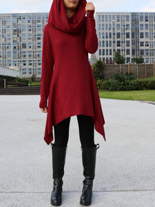 Women's shawl collar top/knit tunic dress/black red cotton dress/plus size sweater/oversized top/casual tunic top/maternity dress/asymmetrical shirt (Y1536) - lijingshop