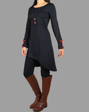 Load image into Gallery viewer, Women's Long Sleeve t-shirt/Asymmetrical Cotton tunic dress/black tunic Top/embroidered dress(Y1508)