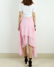 Load image into Gallery viewer, Women's chiffon skirt, asymmetrical skirt, elastic waist skirt, customized summer skirt(Q1004)