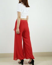 Load image into Gallery viewer, Red Elastic Waist Pants/Womens Chiffon Skirt Pants/Wide Leg trousers/High Waist Loose Trousers/Layered Flowy Pants/Black Pants(K1701)