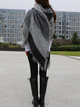 Load image into Gallery viewer, gray checked poncho, outdoor wrap, wool shawl, cashmere scarf, blanket shawl, oversized wrap(P1811) - lijingshop