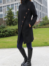Load image into Gallery viewer, Women's asymmetrical cashmere jacket/woolen coat/plus size jacket/black oversized jacket/casual woolen top/customized coat (Y1812) - lijingshop