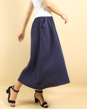 Load image into Gallery viewer, Flared skirt, Elastic waist skirt, Midi linen skirt, Boho skirt with pockets, high waist skirt(Q1062)