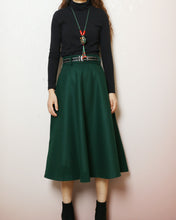 Load image into Gallery viewer, Winter skirt, Wool skirt with belt, custom made skirt, midi skirt, black skirt (Q2143)