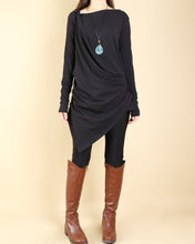 Load image into Gallery viewer, Asymmetrical Cotton Top/Long Sleeve Tunic Dress/cotton t-shirt/Customized shirt/Tunic Top for Leggings(Y1704)