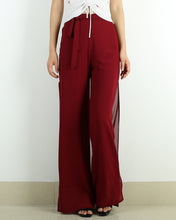 Load image into Gallery viewer, Women's elastic waist pants, chiffon pants,straight leg trousers, high waist trousers, layered flowy pants, black wine red pants(K1711)