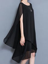 Load image into Gallery viewer, Women Crew neck dress/Short Sleeves Chiffon Dress/Casual Tunic dress/Maternity dress/Summer Dress/Customized Oversized Dress/Plus Size Clothing/black red Dress(Q1923) - lijingshop