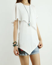 Load image into Gallery viewer, Asymmetrical layered t-shirt, Short sleeve cotton and chiffon top, T-shirts for women, customized top, black t-shirt, summer top(Y1009)