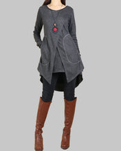 Load image into Gallery viewer, Pullover Sweater with Thumb Hole, Womens Asymmetrical Pullover Sweater Tunic Dress Set, Knits slip dress, Gray Sweatshirt, Knit Top, Knit Jumper(Q1996)