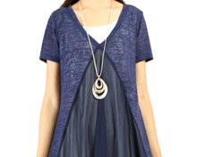 Load image into Gallery viewer, Women's 2 pieces dress, layered tunic dress set, cotton tank dress, chiffon dress, short sleeve dress, summer dress (Q1505)