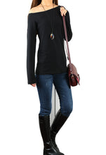 Load image into Gallery viewer, Women's long sleeve shirt/off shoulder top/Cotton t-shirt/casual top/customized t-shirt/long sleeve tops(Y1009) - lijingshop
