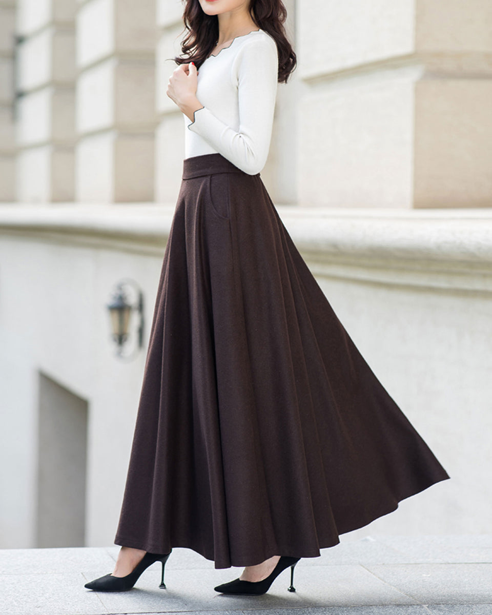 Long Maxi Wool Skirt, Vintage 1950s Elastic Waist Wool Skirt, Winter Skirt  for Women, A Line Wool Skirt With Pockets, High Waist Skirt 2437 -   Canada