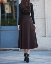 Load image into Gallery viewer, High waist skirt, Flare skirt, Winter skirt, Midi skirt, Wool skirt, dark gray skirt, long skirt, vintage skirt Q0026