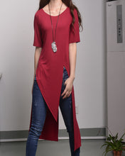 Load image into Gallery viewer, Women's short sleeve dress/tunic dress/modal cotton tunic dress/asymmetrical top/customized black dress(Y1943) - lijingshop