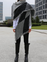 Load image into Gallery viewer, wool shawl, gray checked poncho, cashmere scarf, outdoor wrap, blanket shawl, oversized wrap(P1811) - lijingshop