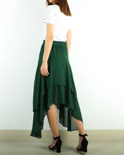 Load image into Gallery viewer, Women's elastic waist skirt, asymmetrical skirt, chiffon skirt, customized summer skirt(Q1004)
