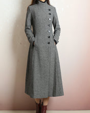 Load image into Gallery viewer, Plaid coat, Long wool coat, coat dress, gray warm coat, winter coat, flare coat, buttoned jacket, wool overcoat (Y2180)